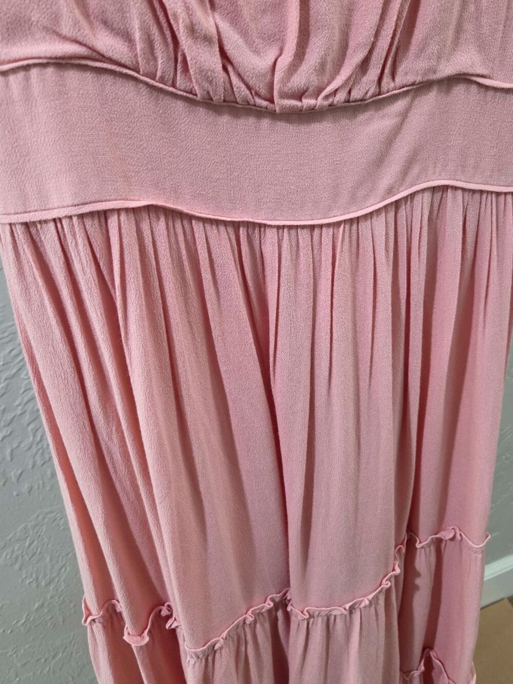 Pink‎ Midi Tiered Dress With Tie Shoulder Straps - Picture 6 of 6